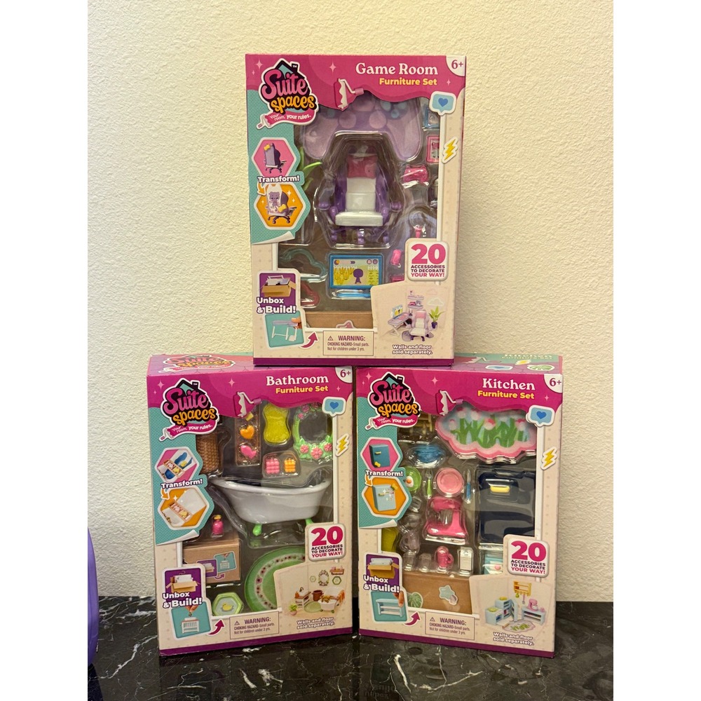 Suite Spaces Goliath Dollhouse Furniture Set Lot Kitchen Bathroom Game Room 3pk